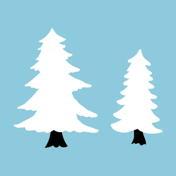 Nette Cartoon Weihnachtsbäume Flachen Stil Isoliert Auf Blauem Hintergrund Ikonen — Stockvektor