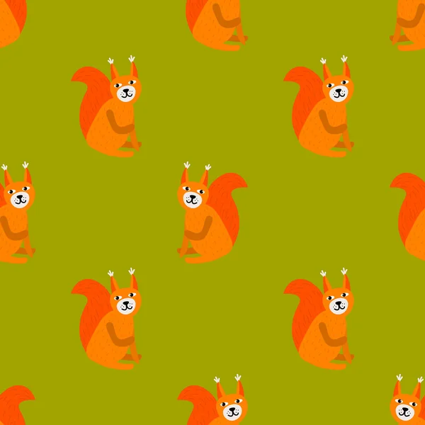 Niedliches Cartoon Eichhörnchen Flachen Stil Mit Nahtlosem Muster Waldtierischer Hintergrund — Stockvektor