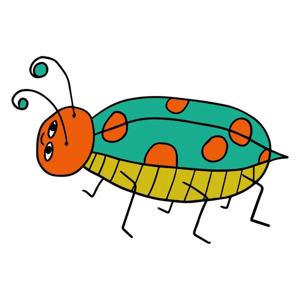 Leuke Cartoon Doodle Lineaire Bug Geïsoleerd Witte Achtergrond Vectorillustratie — Stockvector