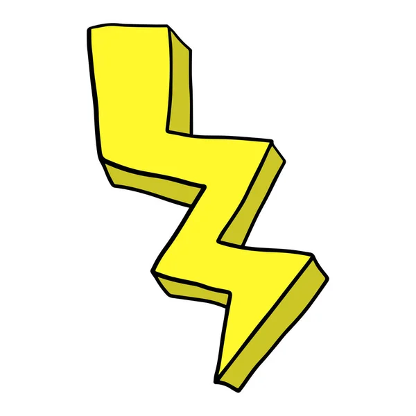 Cute Doodle Lightning Bolt Superhero Sign Isolated White Background Voltage — Stock Vector