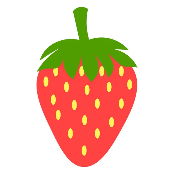 Leuke Aardbei Met Bladeren Platte Stijl Geïsoleerd Witte Achtergrond Fruit — Stockvector