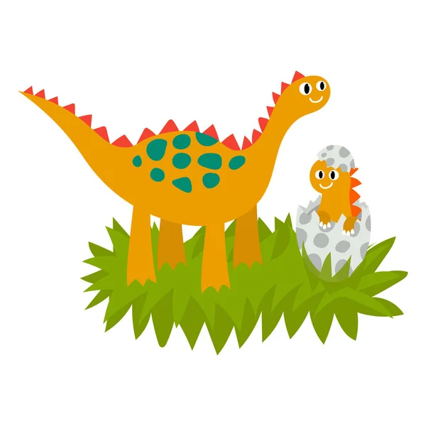 Söta Dinosaurier Familj Mor Och Barn Boet Dinosaurien Kläcks Ett — Stock vektor