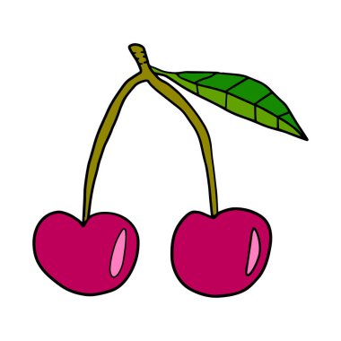 Dal üzerinde duble kırmızı kiraz ve beyaz arka planda yaprak izole. Vektör illüstrasyonu