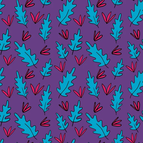 Niedliche Cartoon Doodle Blume Nahtlose Muster Hintergrund Mit Pflanze Blättern — Stockvektor