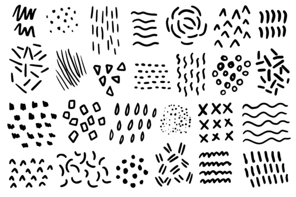 Abstract Doodle Collection Different Shapes Brush Strokes Patterns Hand Drawn — Stock Vector