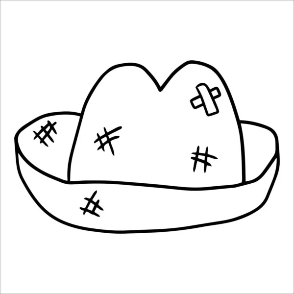 白い背景に隔離された漫画のドア線形のわら帽子 ベクターイラスト — ストックベクタ