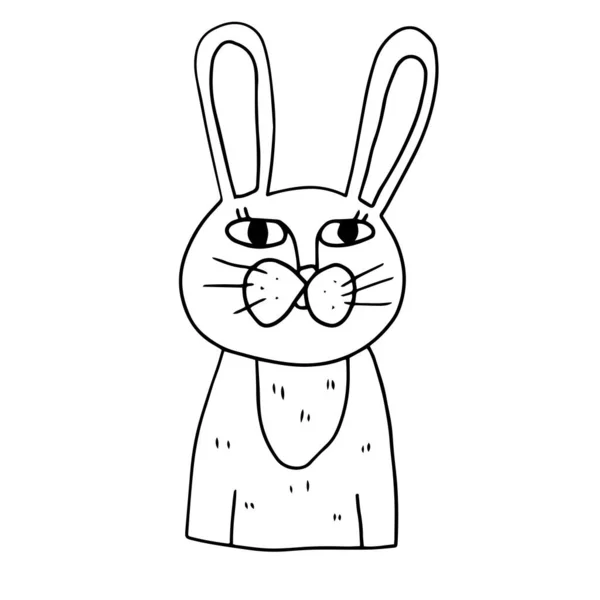 Mignon Dessin Animé Doodle Lapin Isolé Sur Fond Blanc Drôle — Image vectorielle