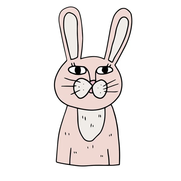 Cute Cartoon Doodle Bunny Isolated White Background Funny Rabbit Vector — Stock Vector