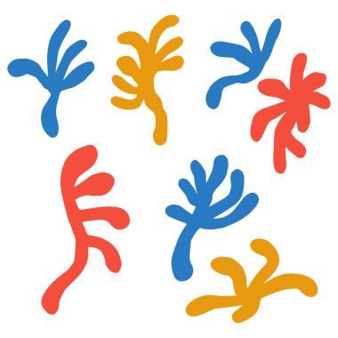 Matisse organik şekiller, beyaz arka planda izole edilmiş ikonlar. Olaysız şekiller.