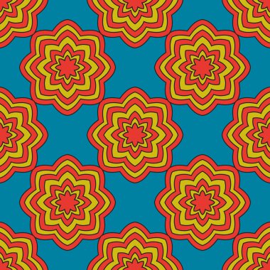 Mandala çiçeğiyle soyut, pürüzsüz desen. Mozaik, fayans, benek. Çiçek arka planı.