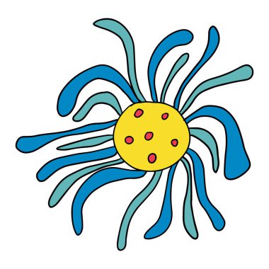 Beyaz arka planda izole edilmiş renkli karikatür karikatür çiçeği. Vektör illüstrasyonu.  