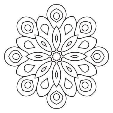Tatlı Mandala. Süslü, yuvarlak karalama çiçeği beyaz arka planda izole edilmiş. Etnik doğu tarzında Geometrik dekoratif süs.