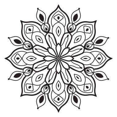 Tatlı Mandala. Süslü, yuvarlak karalama çiçeği beyaz arka planda izole edilmiş. Etnik doğu tarzında Geometrik dekoratif süs.