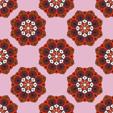 Mandala çiçeğiyle soyut, pürüzsüz desen. Mozaik, fayans, benek. Çiçek arka planı.