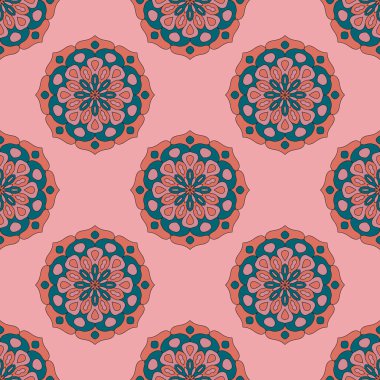 Mandala çiçeğiyle soyut, pürüzsüz desen. Mozaik, fayans, benek. Çiçek arka planı.