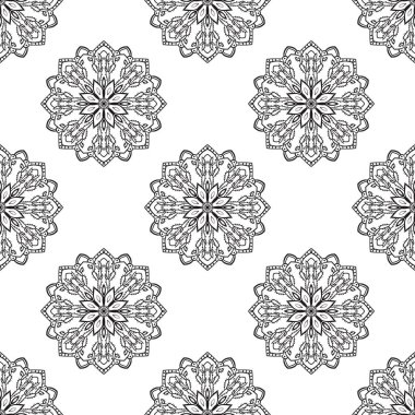 Mandala çiçeğiyle soyut, pürüzsüz desen. Mozaik, fayans, benek. Çiçek arka planı.