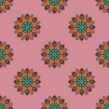 Mandala çiçeğiyle soyut, pürüzsüz desen. Mozaik, fayans, benek. Çiçek arka planı.