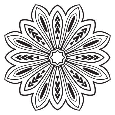 Tatlı Mandala. Süslü, yuvarlak karalama çiçeği beyaz arka planda izole edilmiş. Etnik doğu tarzında Geometrik dekoratif süs.