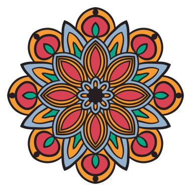 Tatlı Mandala. Süslü, yuvarlak karalama çiçeği beyaz arka planda izole edilmiş. Etnik doğu tarzında Geometrik dekoratif süs.