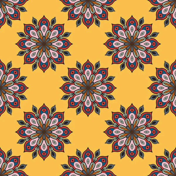 Mandala çiçeğiyle soyut, pürüzsüz desen. Mozaik, fayans, benek. Çiçek arka planı.