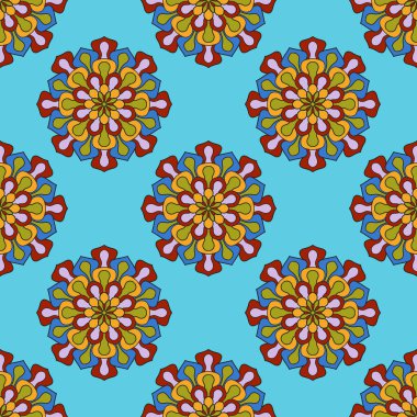 Mandala çiçeğiyle soyut, pürüzsüz desen. Mozaik, fayans, benek. Çiçek arka planı.