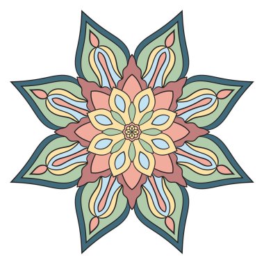 Tatlı Mandala. Süslü, yuvarlak karalama çiçeği beyaz arka planda izole edilmiş. Etnik doğu tarzında Geometrik dekoratif süs.