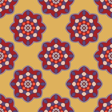 Mandala çiçeğiyle soyut, pürüzsüz desen. Mozaik, fayans. Çiçek arka planı.