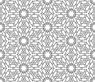 Soyut fantezi ince çizgi altıgen, üçgen geometrik dikişsiz desen. Yaratıcı mozaik, fayans arkaplanı.