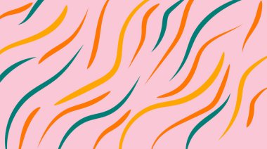 Kıvırcık fırça darbeleri, şablon, dalga, sanatsal kaplama tasarımı, renkli dokusu olan soyut bir arkaplan. Moda deseni, grafik posteri, geometrik broşür, kart.