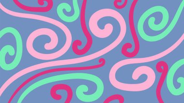 Kıvırcık fırça darbeleri, şablon, dalga, sanatsal kaplama tasarımı, renkli dokusu olan soyut bir arkaplan. Moda deseni, grafik posteri, geometrik broşür, kart.