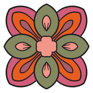 Tatlı Mandala. Süslü, yuvarlak karalama çiçeği beyaz arka planda izole edilmiş. Etnik doğu tarzında Geometrik dekoratif süs.