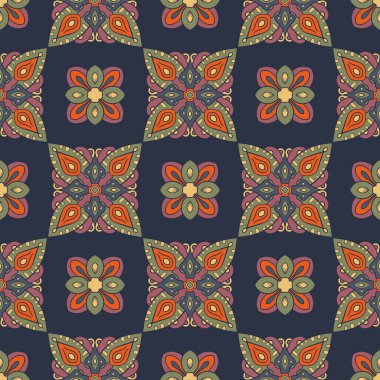 Mandala çiçeğiyle soyut, pürüzsüz desen. Mozaik, fayans. Çiçek arka planı.