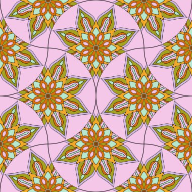 Soyut mandala balık pulu pürüzsüz desen. Süslü fayans, mozaik arka plan. Çiçek işi sonsuz kart. Arapça, Hintçe, sedir motifleri.