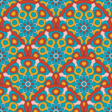 Soyut mandala balık pulu pürüzsüz desen. Süslü fayans, mozaik arka plan. Çiçek işi sonsuz kart. Arapça, Hintçe, sedir motifleri.