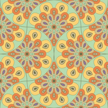 Soyut mandala balık pulu pürüzsüz desen. Süslü fayans, mozaik arka plan. Çiçek işi sonsuz kart. Arapça, Hintçe, sedir motifleri.