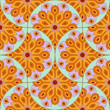 Soyut mandala balık pulu pürüzsüz desen. Süslü fayans, mozaik arka plan. Çiçek işi sonsuz kart. Arapça, Hintçe, sedir motifleri.