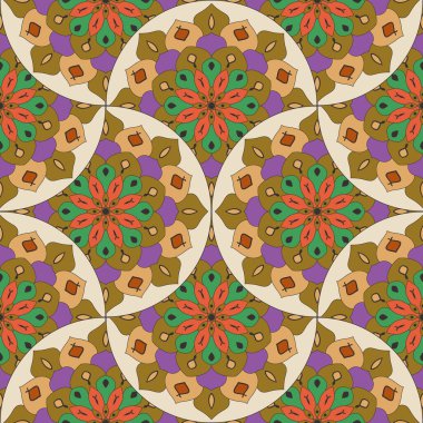 Soyut mandala balık pulu pürüzsüz desen. Süslü fayans, mozaik arka plan. Çiçek işi sonsuz kart. Arapça, Hintçe, sedir motifleri.