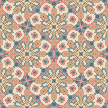 Soyut mandala balık pulu pürüzsüz desen. Süslü fayans, mozaik arka plan. Çiçek işi sonsuz kart. Arapça, Hintçe, sedir motifleri.