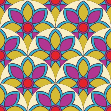 Soyut mandala balık pulu pürüzsüz desen. Süslü fayans, mozaik arka plan. Çiçek işi sonsuz kart. Arapça, Hintçe, sedir motifleri.