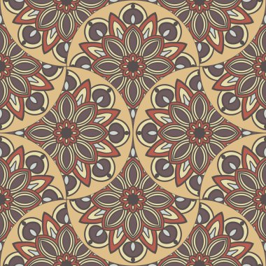 Soyut mandala balık pulu pürüzsüz desen. Süslü fayans, mozaik arka plan. Çiçek işi sonsuz kart. Arapça, Hintçe, sedir motifleri.