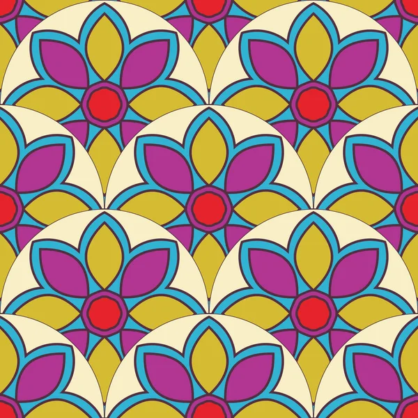 Patrón Sin Costura Abstracto Escala Peces Mandala Azulejo Ornamental Fondo — Vector de stock