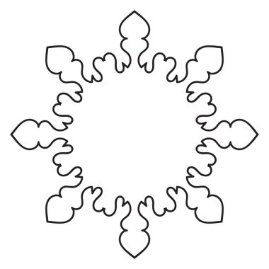 Soyut karalama, kıvrımlı ince çizgi, yuvarlak çerçeve, beyaz arkaplanda izole edilmiş. Mandala sınırı. 