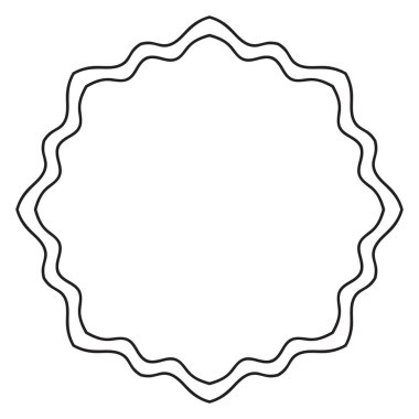 Soyut karalama, kıvrımlı ince çizgi, yuvarlak çerçeve, beyaz arkaplanda izole edilmiş. Mandala sınırı. 