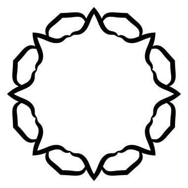 Soyut karalama, kıvrımlı ince çizgi, yuvarlak çerçeve, beyaz arkaplanda izole edilmiş. Mandala sınırı. 