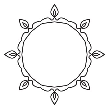 Soyut karalama, kıvrımlı ince çizgi, yuvarlak çerçeve, beyaz arkaplanda izole edilmiş. Mandala sınırı. 