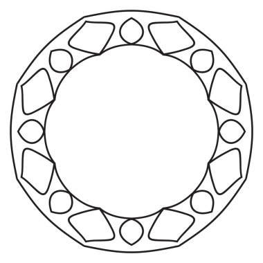 Soyut karalama, kıvrımlı ince çizgi, yuvarlak çerçeve, beyaz arkaplanda izole edilmiş. Mandala sınırı. 