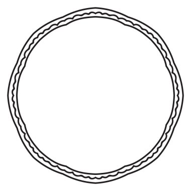 Soyut karalama, kıvrımlı ince çizgi, yuvarlak çerçeve, beyaz arkaplanda izole edilmiş. Mandala sınırı. 