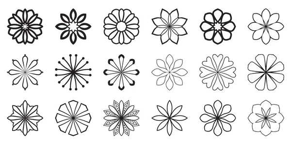Bir çift şirin Mandala çiçeği. Beyaz arka planda izole edilmiş süslü, yuvarlak karalama yıldızları. Etnik doğu tarzında Geometrik dekoratif süsler koleksiyonu.