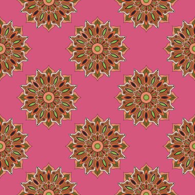 Mandala çiçeğiyle soyut, pürüzsüz desen. Mozaik, fayans, benek. Çiçek arka planı.