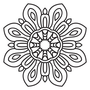 Tatlı Mandala. Süslü, yuvarlak karalama çiçeği beyaz arka planda izole edilmiş. Etnik doğu tarzında Geometrik dekoratif süs.